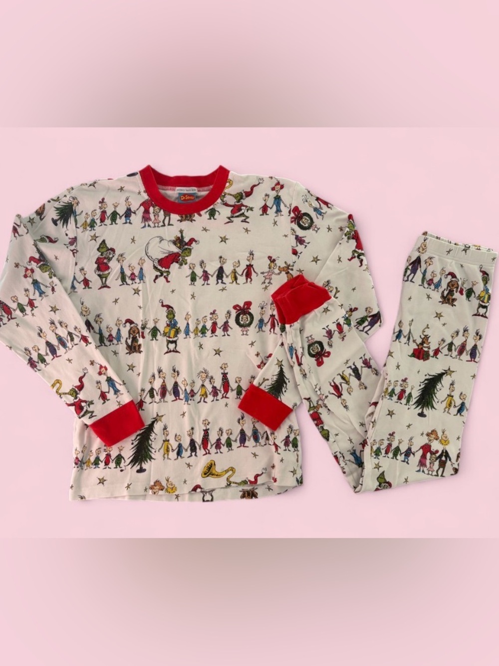 Pottery Barn Kids Dr. Seuss The Grinch 100% Cotton Christmas Pajamas Adult Sz L
